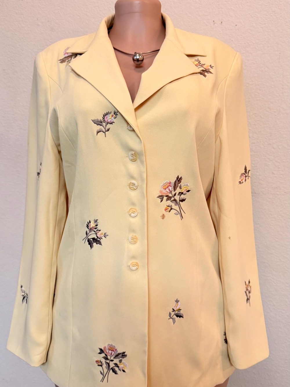 Together Pale Yellow Floral Embroidered Blazer